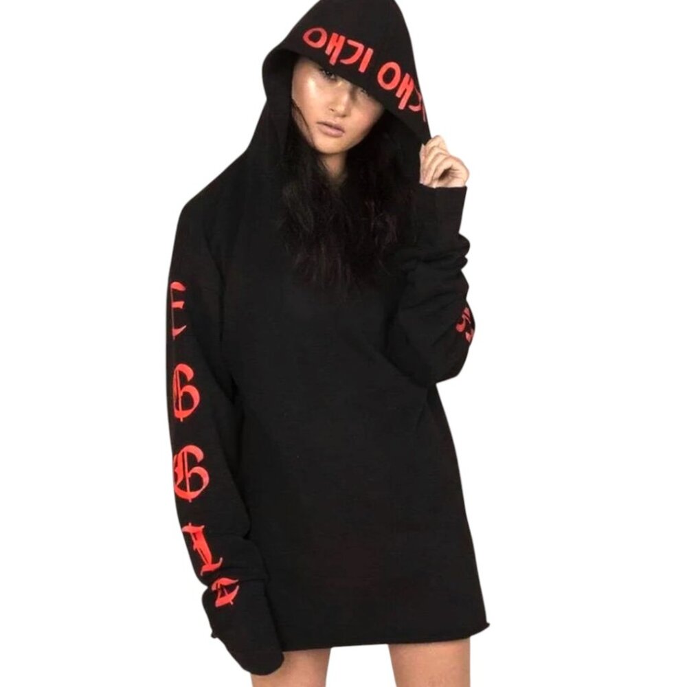 EGGIE HOODIE MINI DRESS BLACK NEO PUNK INDIE SKATER STREETWEAR SMALL